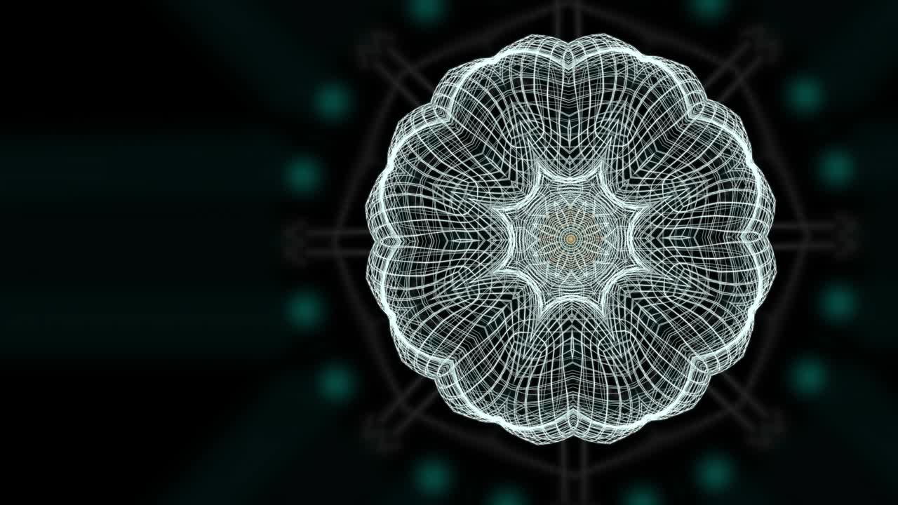 tema abstracto de patrón blanco concéntrico en contracción y extensión dando rayos verdes sobre un fondo negro.