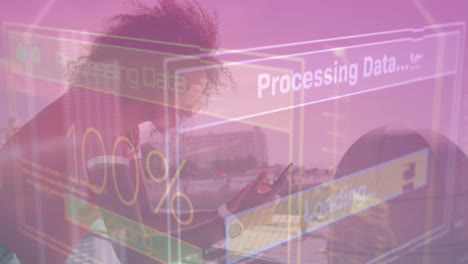 Animation of digital data processing over african american women
