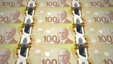 billetes de cien dólares canadienses rodando en la pantalla, dinero en efectivo, bucle