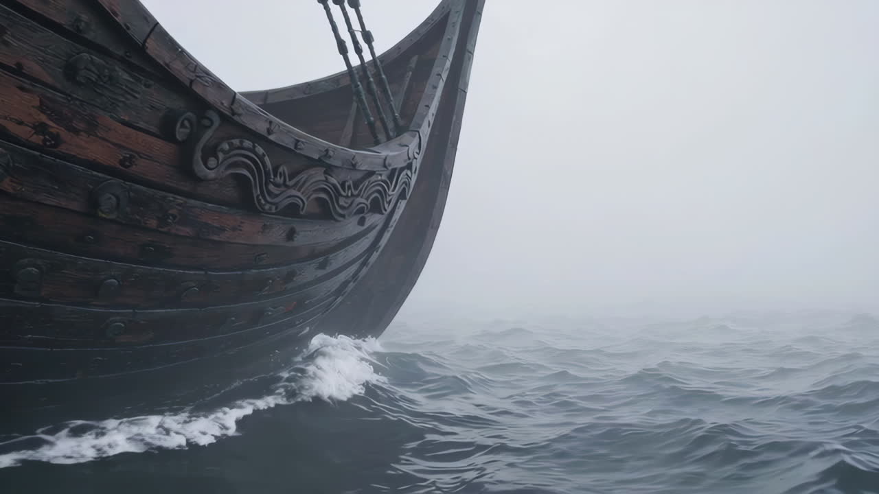 Viking Longship in a Foggy Sea