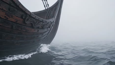 viking longship in a foggy sea