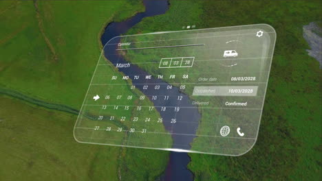 Animación-De-Interfaz-Digital-Con-Calendario-Sobre-Paisaje-Con-Río