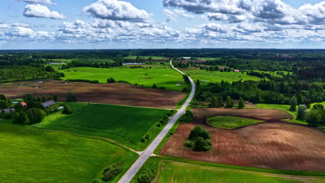 green latvia countryside landscape, aerial hyper lapse view