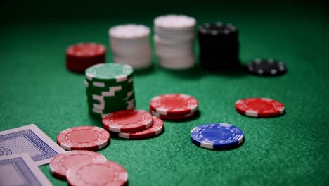 playing cards and casino chips on poker table 4k