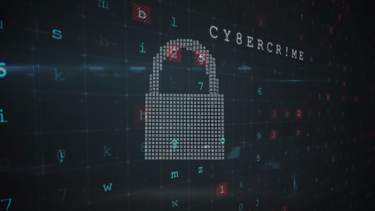 animazione del lucchetto di sicurezza sull'elaborazione dei dati su sfondo scuro