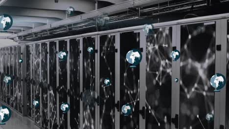 animation of globe icons over server room