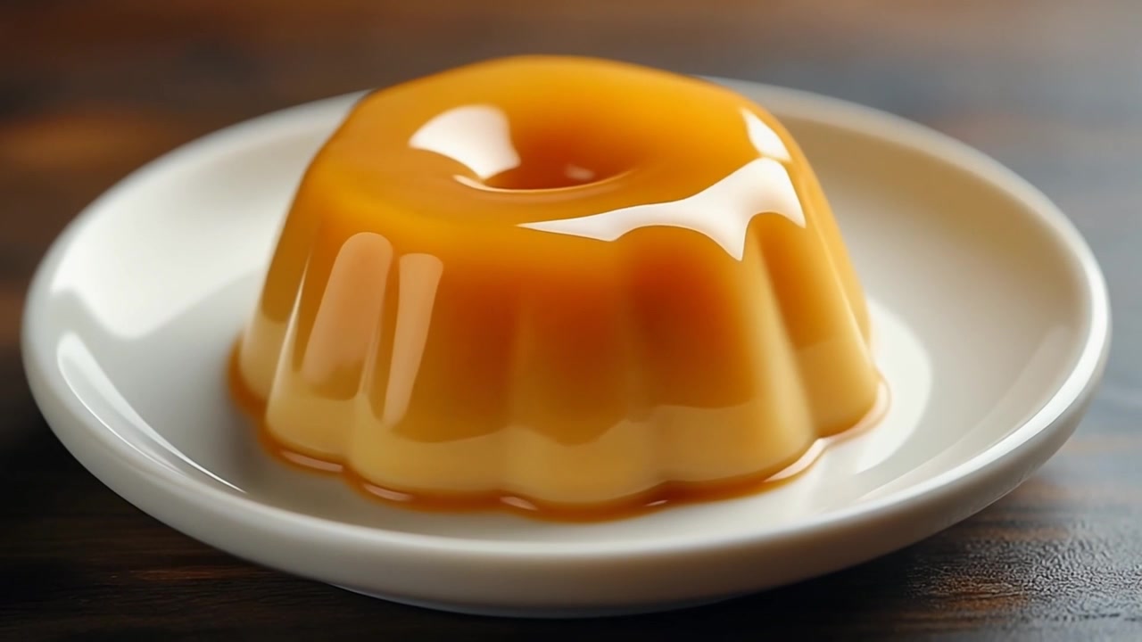 Karamel Flan Dessert på en hvid tallerken