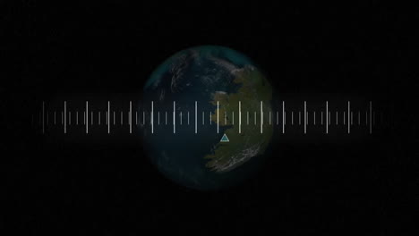 earth rotating with measurement scale animation over black background