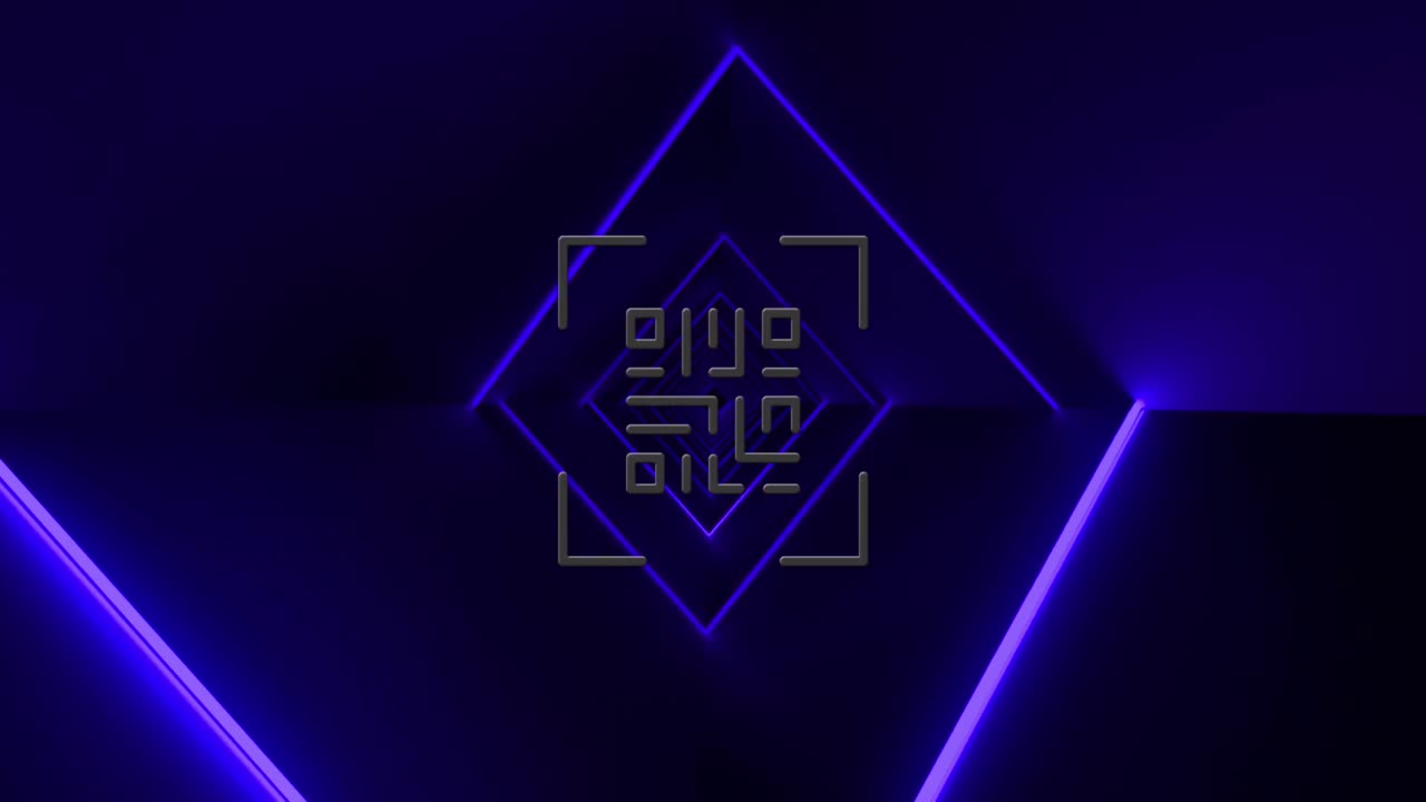 Animation af neon QR-kode med former på sort baggrund