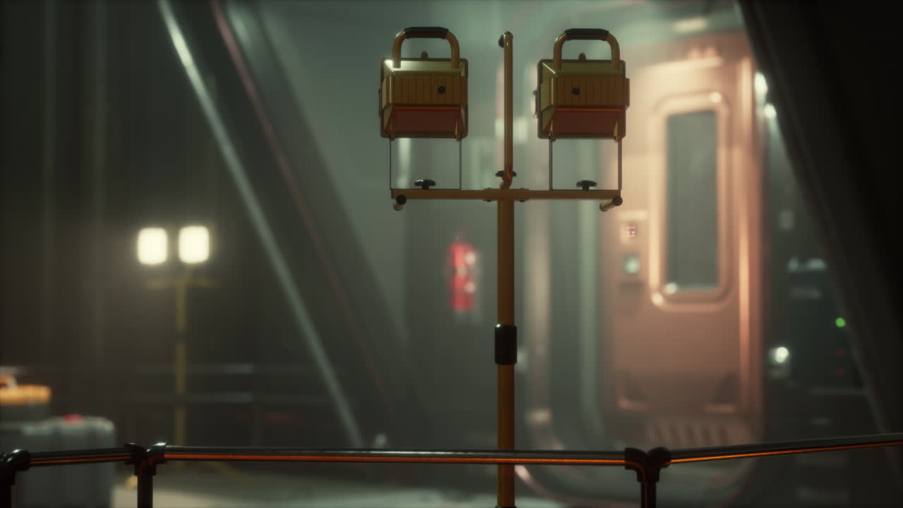 배경 공상과학 인테리어. 공상과학 우주선 복도. 3d 렌더링