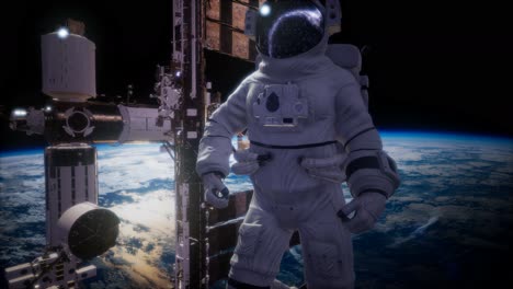 estación espacial internacional y astronauta en el espacio exterior sobre el planeta tierra