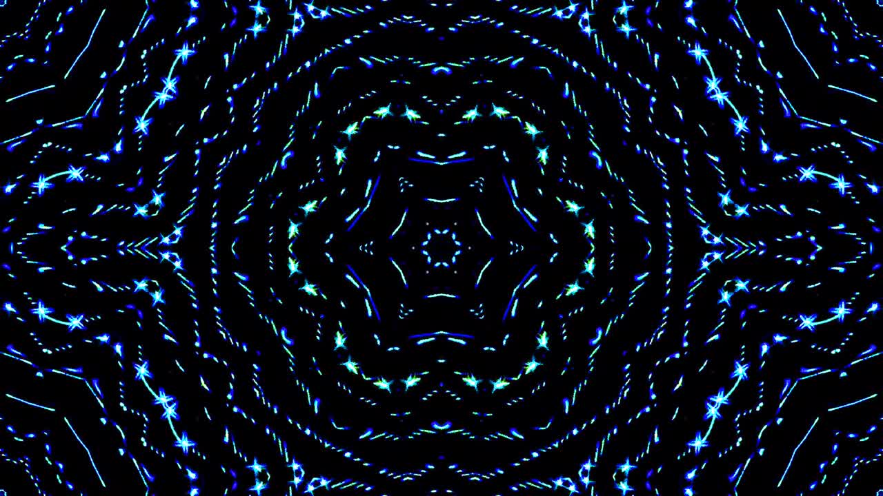 Bright abstract light governing full color, kaleidoscope, black background