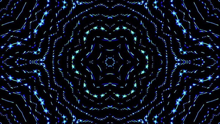 Bright abstract light governing full color, kaleidoscope, black background