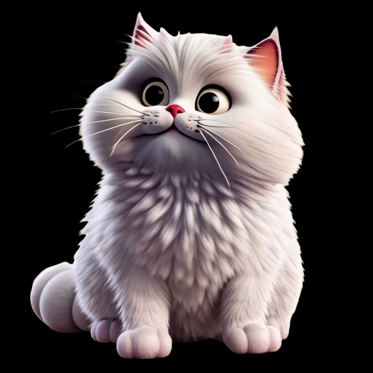 Fluffy cartoon cat illustration animation isolated asset, transparent 4K video, alpha channel