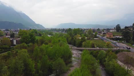 Bolzano, Italy: Aerial of Via Santa Maddalena di Sotto Area, River Valley
