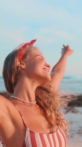 enjoying blissful moments by the sea with joy and laughter on a sunny day