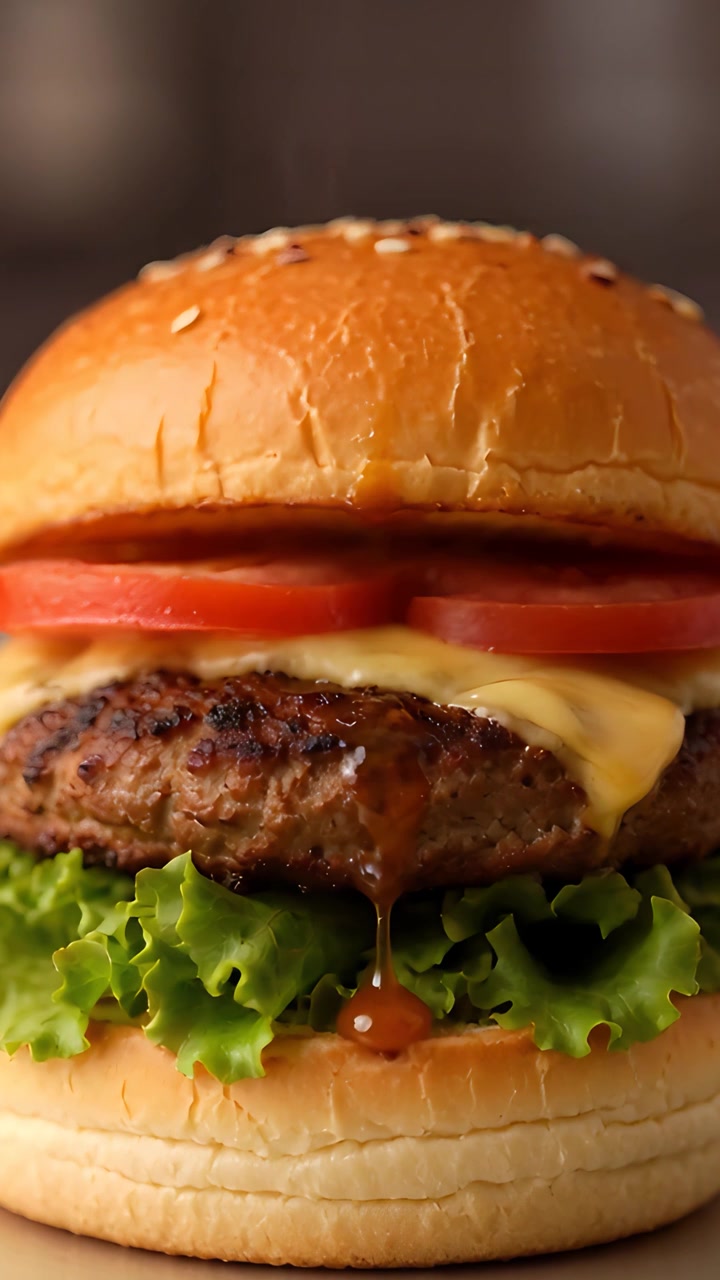 Hamburger Succoso Primo Piano Sfondo Bokeh 4K