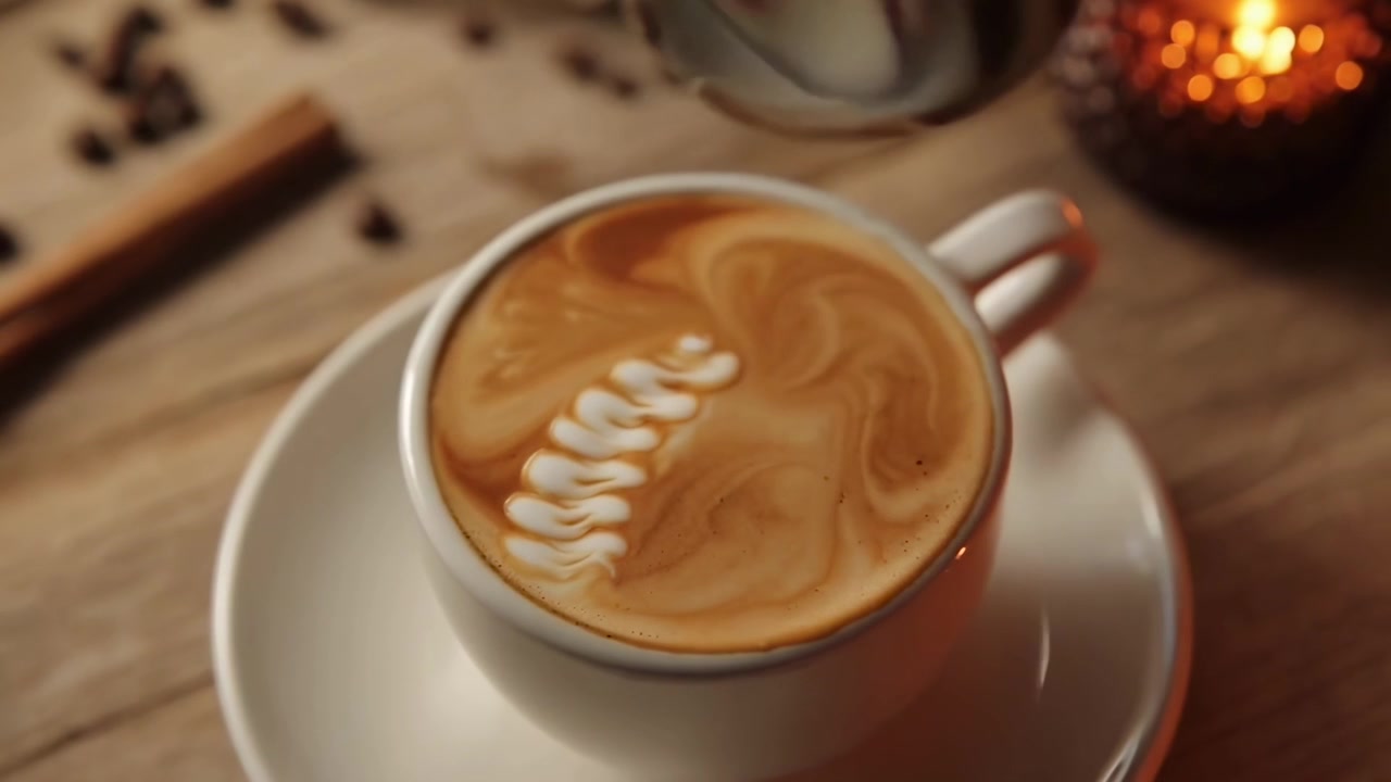 Barista che versa latte schiumato per creare latte art nel caffè.
