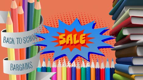 de vuelta a la escuela ofertas de venta gráfico en fondo naranja