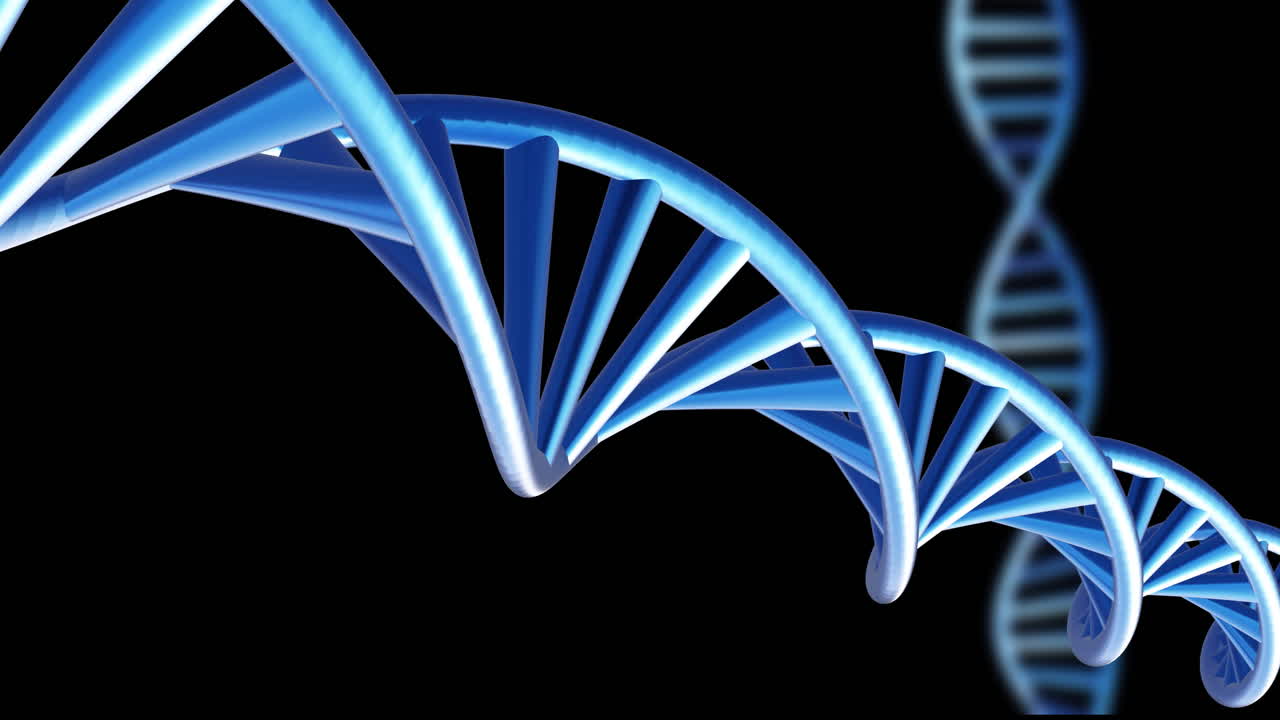 Animation of dna strands spinning with copy space over black background