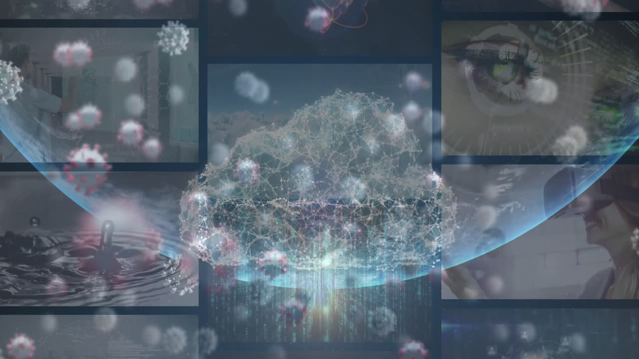 animación de personas multirraciales analizando el procesamiento de datos de covid-19 con globo en interfaz digital
