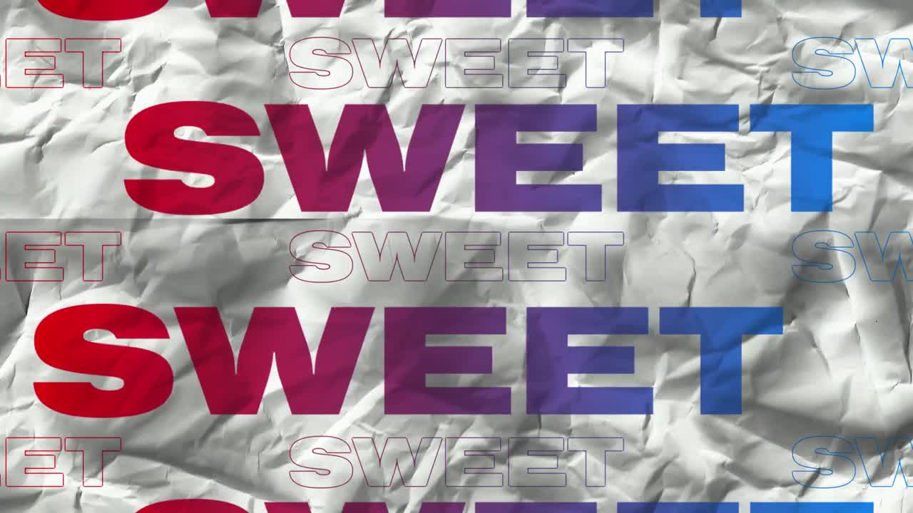 animación de texto dulce en repetición sobre fondo blanco