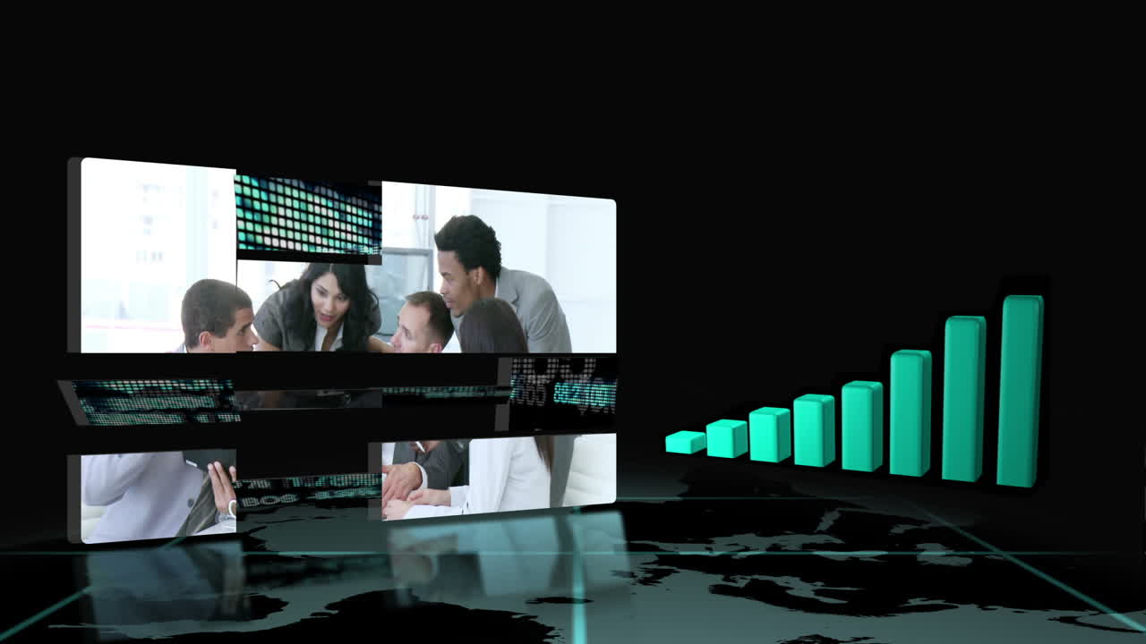 그래픽을 가진 사업가들의 몽타지