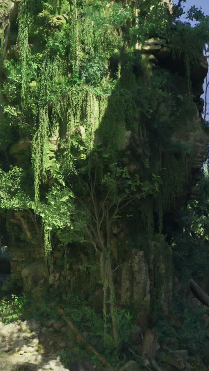 Mysterious rock formations surrounded by vibrant greenery in a natural setting