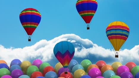 animación de globos de aire caliente globos con filas de globos coloridos sobre un fondo azul