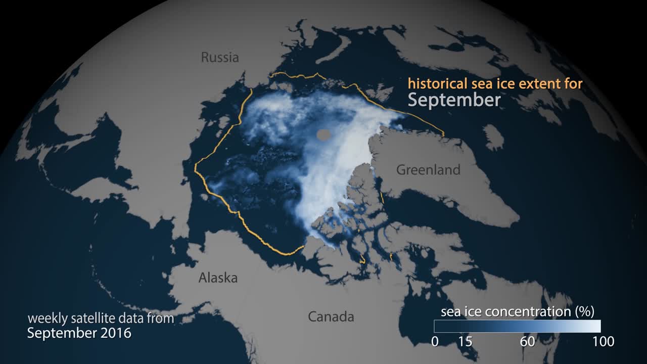 2017년 2월 북극 해빙의 성장을 보여주는 컴퓨터 애니메이션