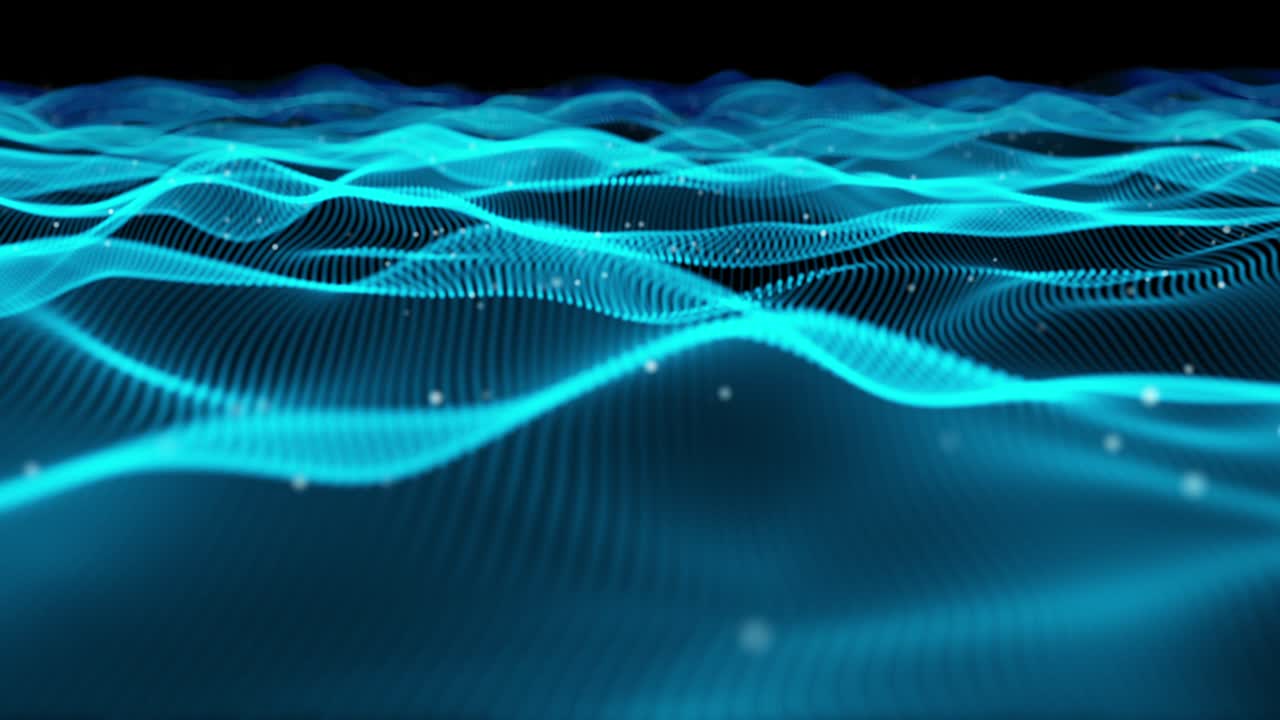Abstract motion background of blue particle wave