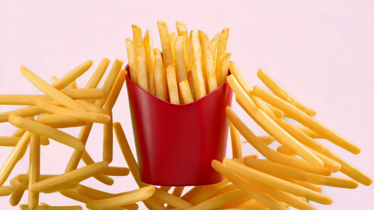 French fries in red packaging animated overlay, transparent 4K video, alpha channel, ProRes 4444