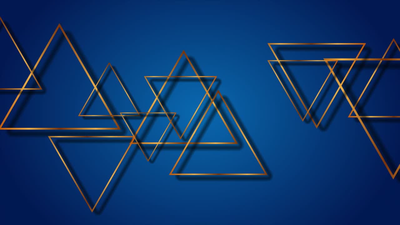 황금색 삼각형으로 된 어두운 파란색 추상적인 모션 배경