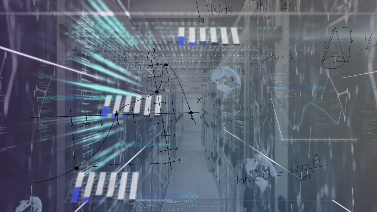 Animation of data processing over server room