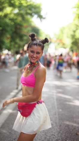 woman celebrating at pride parade