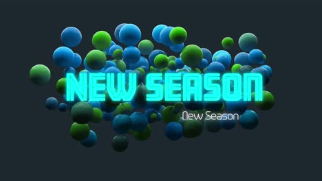 animation of new season text over moving blue and green buble