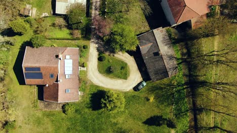 aerial shot of the house in the farm