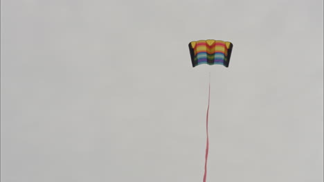 colorido cometa baila con el viento contra un cielo gris