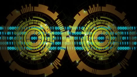 animation of binary coding data processing over scopes scanning