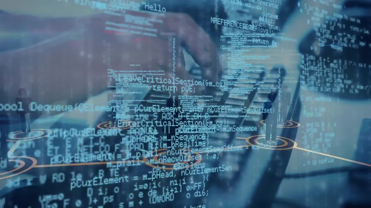 animación de una persona escribiendo en el teclado de la computadora, procesamiento de datos y red de conexiones