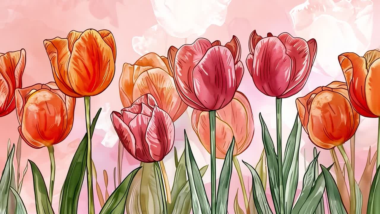 Vibrant Tulip Field Illustration