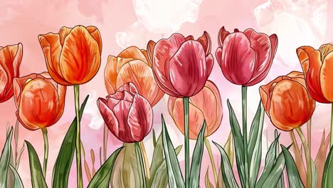 vibrant tulip field illustration