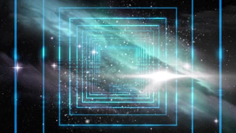 animación digital de formas cuadradas azules en movimiento sin fisuras contra estrellas brillantes en el espacio