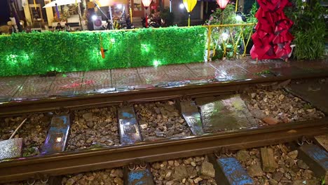 illuminated railway with festive decorations and lights