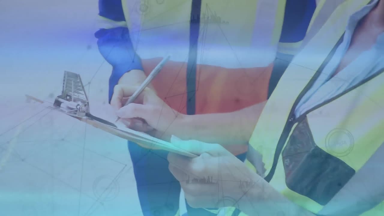 클립 보드 에 글 을 쓰는 창고 노동자