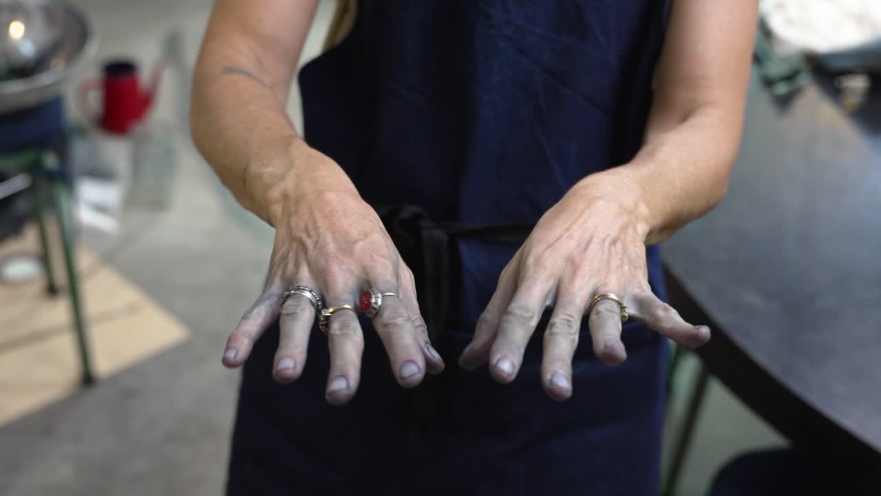 Indigo dyed covered skin pigment, handmade creative tasks, close-up