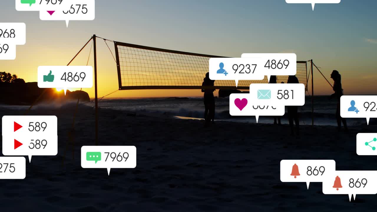 Animation of digital data processing over diverse beach volleyball players