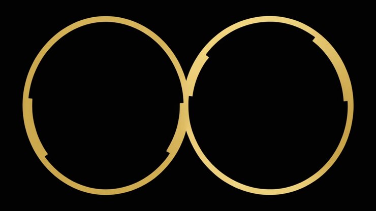Two Golden Rings Expanding and Rotating on Black Background