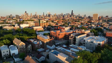 chicago neighborhood at sunset