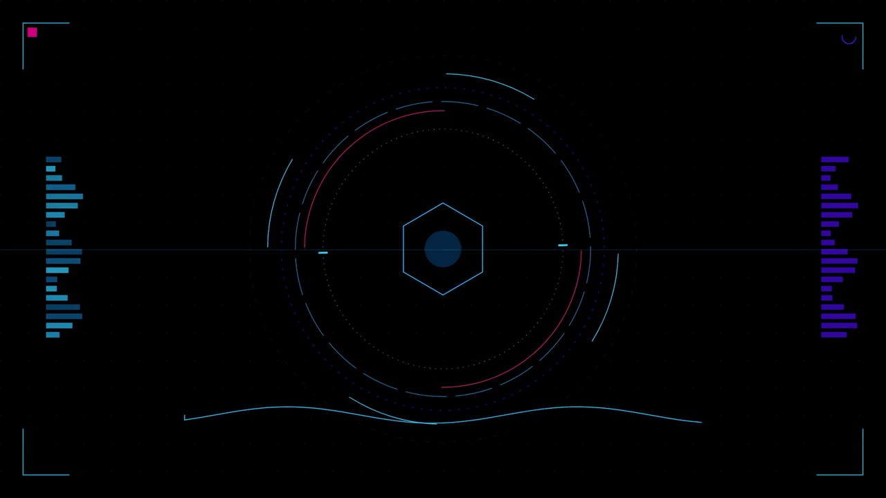 Futuristic Digital HUD Interface with Rotating Circular Elements